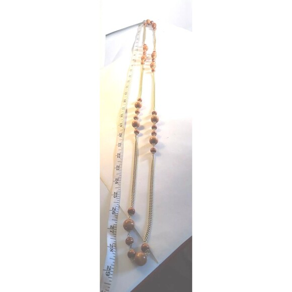 Vintage Chunky Wood Bead  And Goldtone Chain 56" Long Necklace - Picture 4 of 6